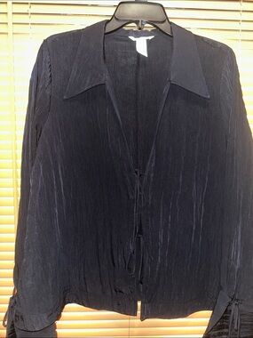 H&M Navy Tie-Front Long-Sleeve Blouse
